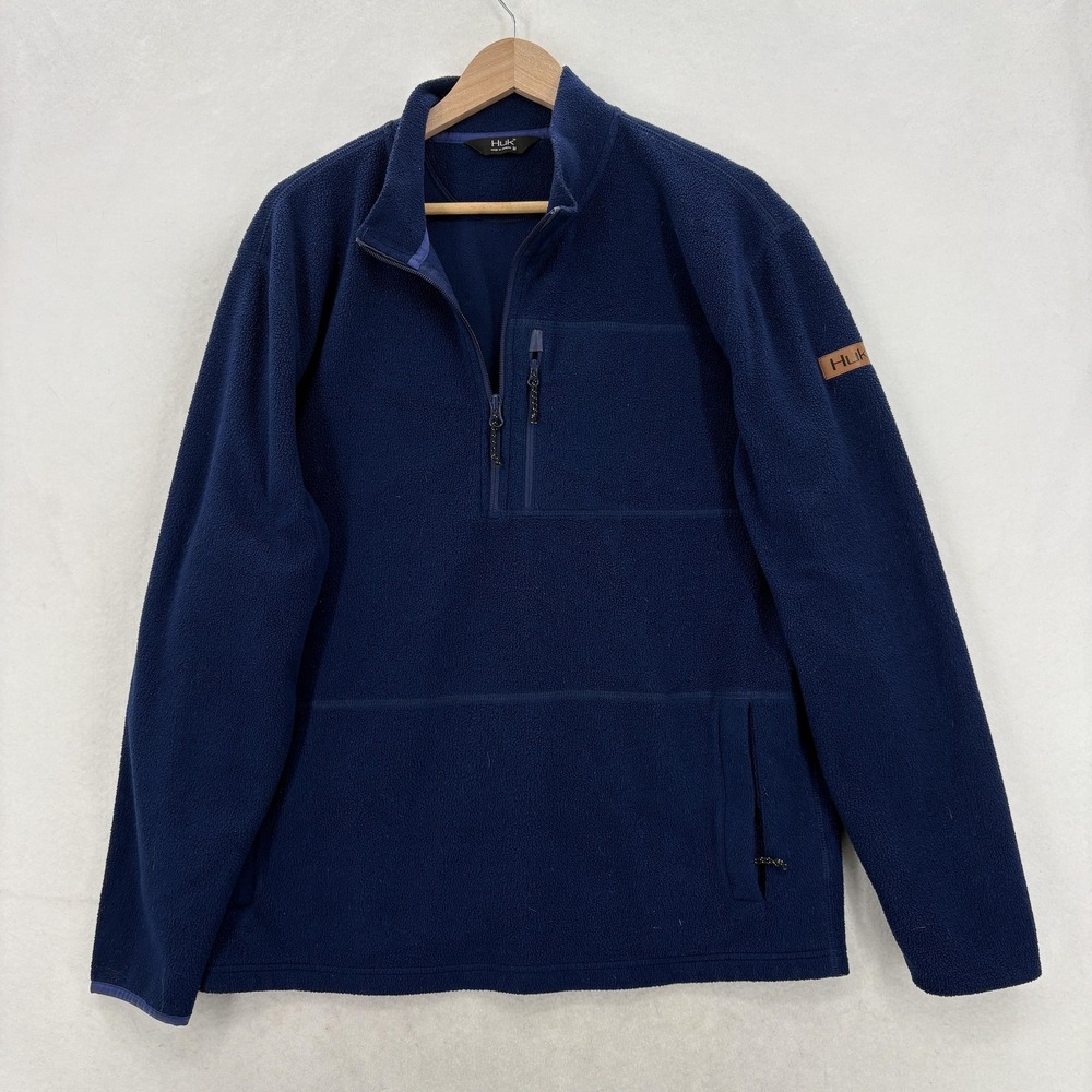 Huk Fishing Pullover Mens Medium Blue Fleece Long Sleeve 1/4 Zip Performance Top